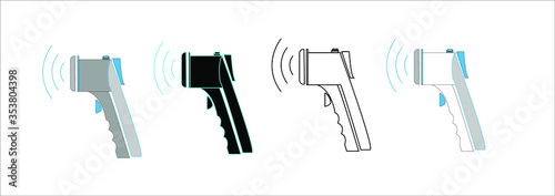 Contactless infrared thermometer for body temperature. Medical digital non-contact thermometer with colored warning symbols. Gun thermometer icon Vector illustration. Design on white background. EPS10