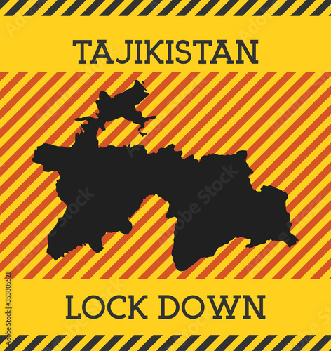 Tajikistan lock down sign. Yellow country pandemic danger icon. Vector illustration.