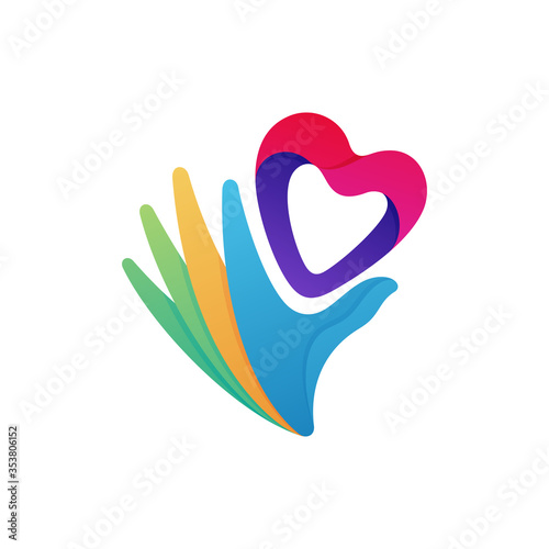 hand care, love/heart with hand logo vector template