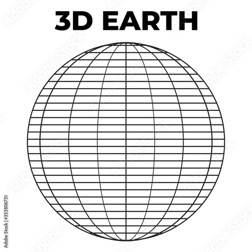 Globe 3D model of the Earth or of the planet, model of the celestial sphere with coordinate grid, vector field with stripes and lines of Meridian and parallel
