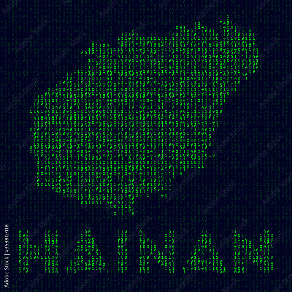 Fototapeta Digital Hainan logo. Island symbol in hacker style. Binary code map of Hainan with island name. Captivating vector illustration.