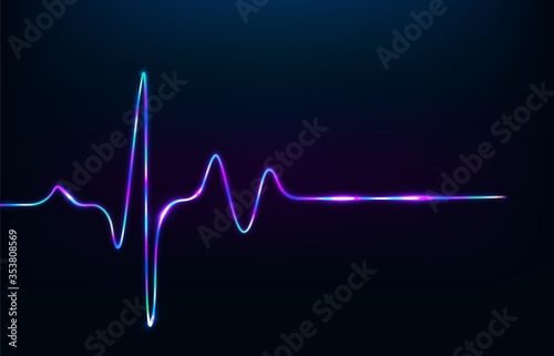 Neon heartbeat on black isolated background.