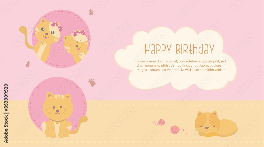 Happy smiling cats celebrating birthdays and sleeping cats.Happy birthday card design. vector illustration.party invitation. Happy smiling cats celebrating birthdays and sleeping cats.Happy birthday card design. vector illustration.party invitation.