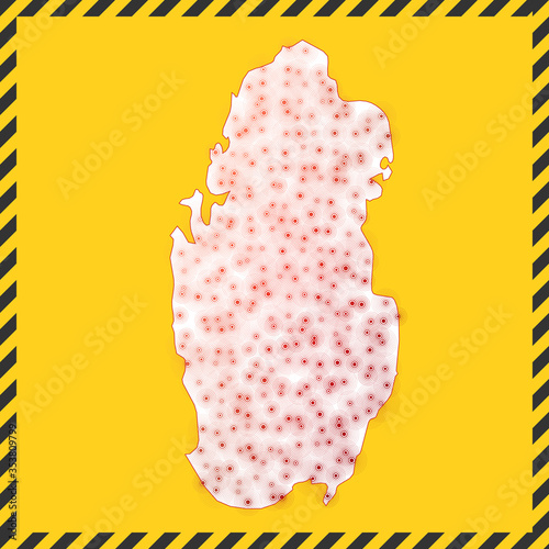 Qatar closed - virus danger sign. Lock down country icon. Black striped border around map with virus spread concept. Vector illustration.