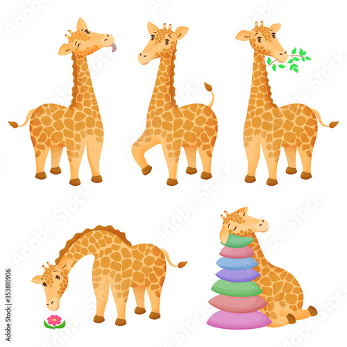 Set of funny cartoon giraffies on white isolated