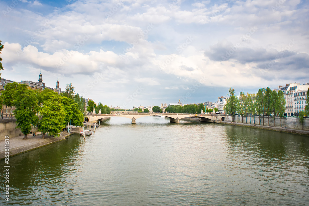 Bridge Pont du Carrousel Leading Over the Seine in Paris, Photographed from Bridge Pont Royal.