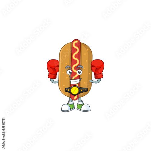 Caricature picture of hotdog boxing athlete on the arena