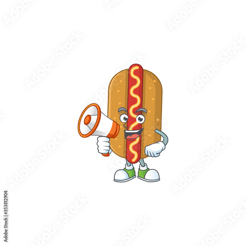 An image of hotdog cartoon design style with a megaphone