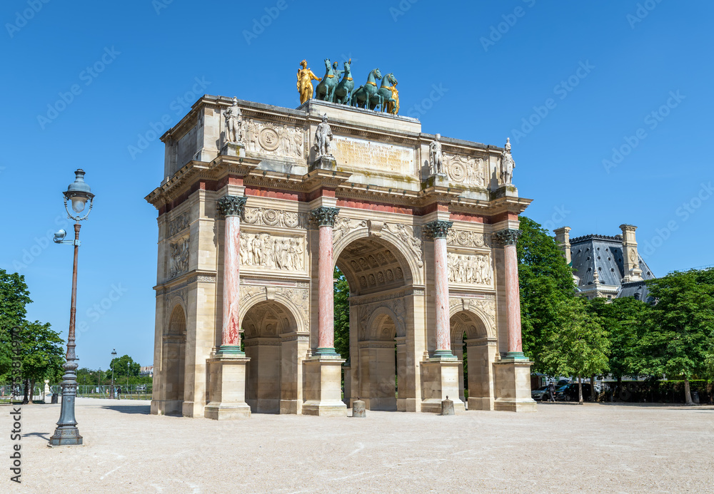 Deserted Carrousel Arch of Triumph during Coronavirus epidemic - Paris, France
