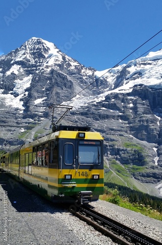 One of travelling train for tourist to view naturally beautiful mountain scenery in Switzerland.