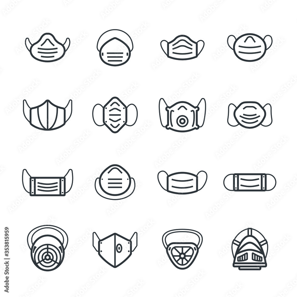 Dust mask icon set/Flat icon set design, Out line vector icon set for design. Dust mask icon set/Flat icon set design, Out line vector icon set for design.