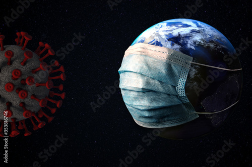 Concept of the world or earth versus Coronavirus or Covid-19 pandemic to use as background with black background