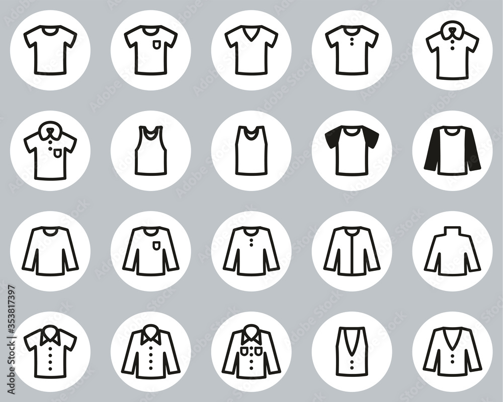 Shirt Icons Black & White Flat Design Circle Set Big