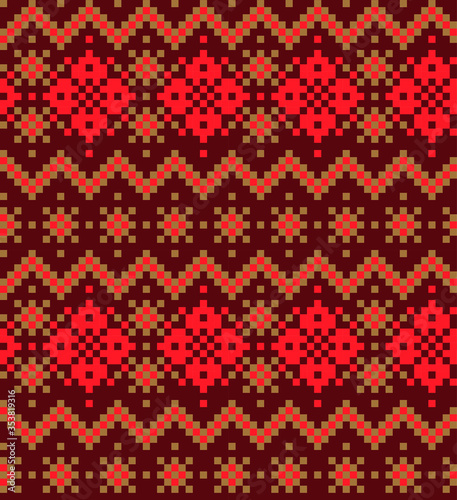 Orange Christmas Fair Isle Seamless Pattern Background - Orange Christmas fair isle pattern background for fashion textiles, knitwear and graphics