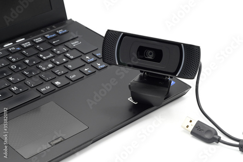 Foto webcam on notebook isolated on white background
