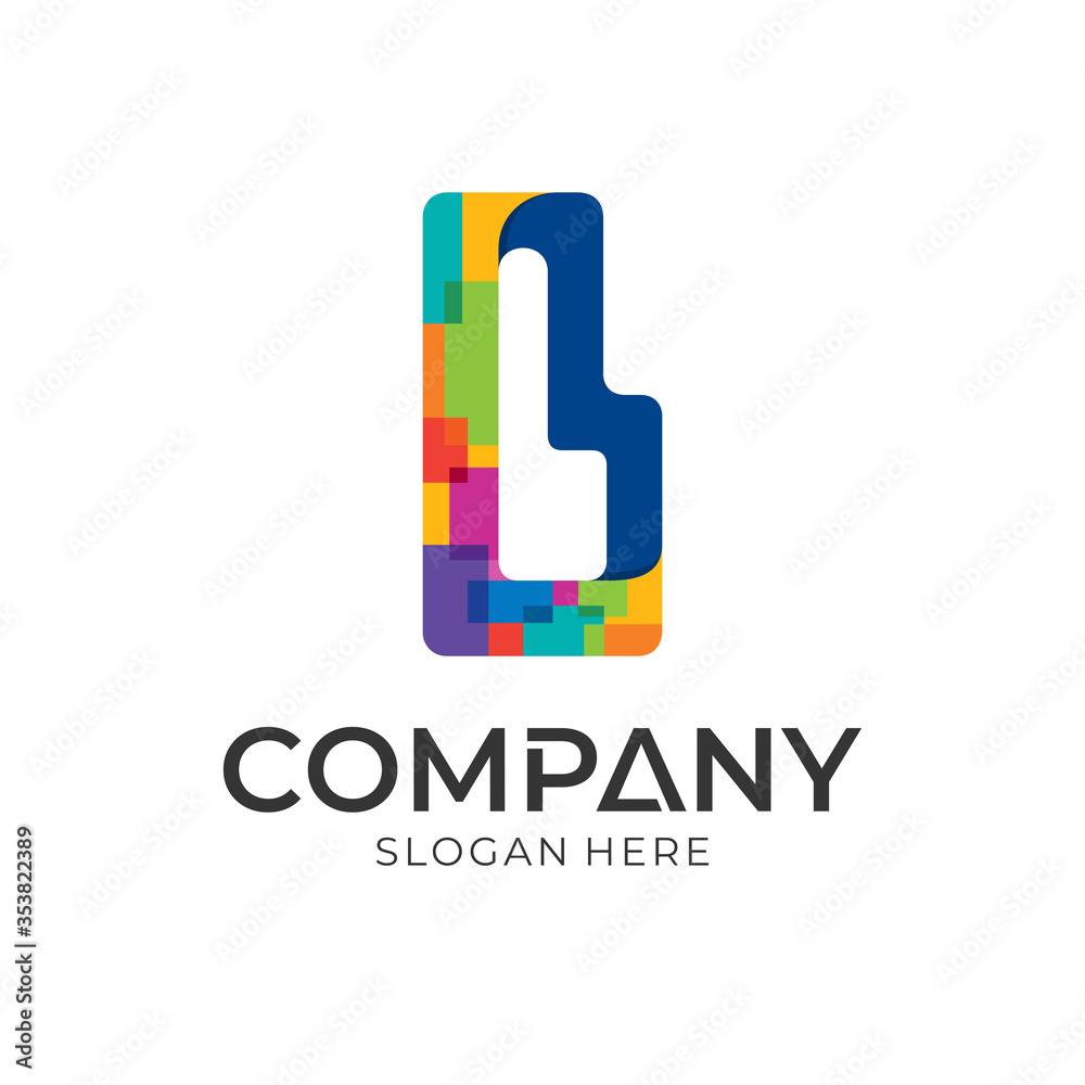 letter b pixel art logo design, mosaic letter mark business logo template, vector illustration