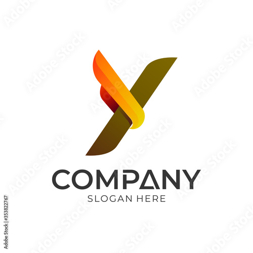 wing letter y business logo design, modern letter mark logo template