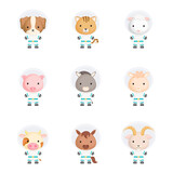 Set of cute spacemen animals. Adorable animals characters for design of album, scrapbook, card, poster, invitation.