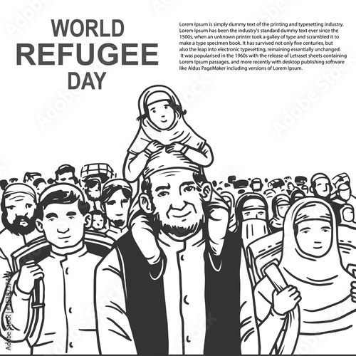 Hand drawn world refugee day with father and son Free Vector	
