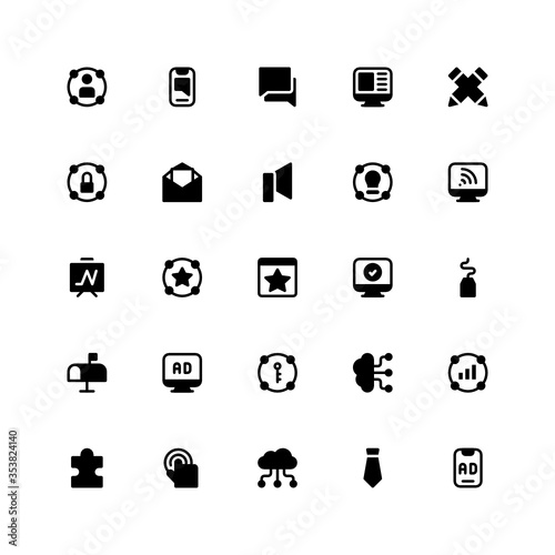 Set of digital marketing, promotion glyph style icon - vector