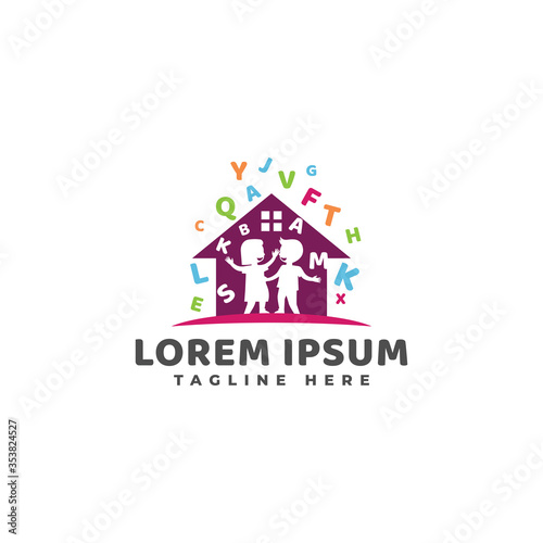 Children Learn at Home with Alphabet Logo Vector Icon Illustration