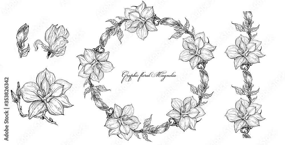 Bright floral Magnolia elements for design