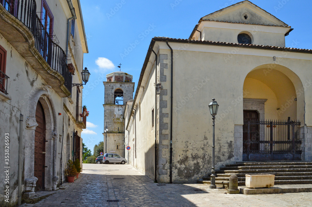 A church in a square in Montefusco, an old town in the province of Avellino, Italy.
