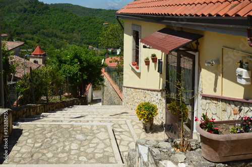 Montefusco, Italy, 05/01/2017. A street between the old houses of a medieval town