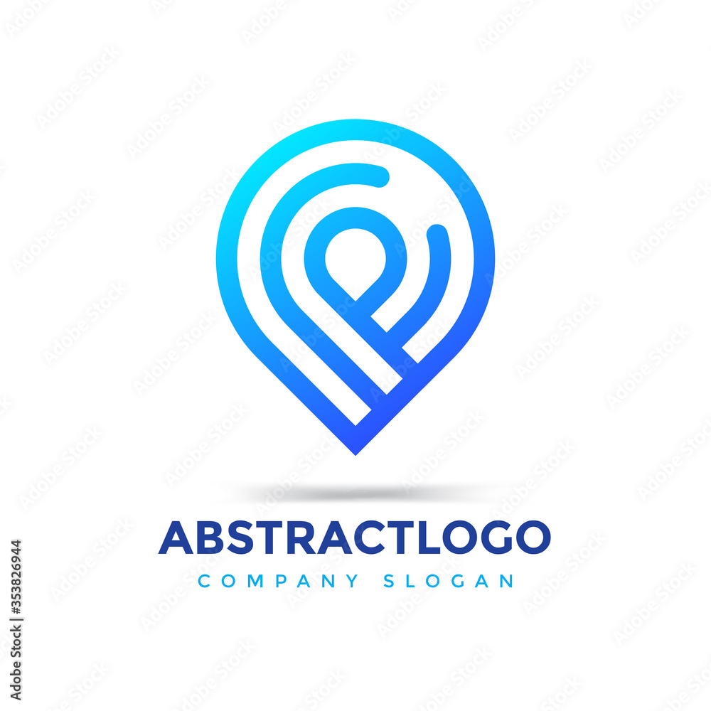 Abstract PF Letter logo with Pin Sign location icon symbol