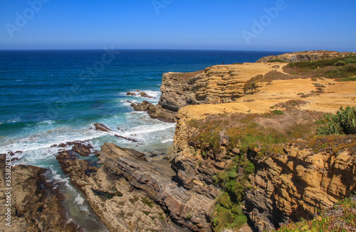 Rocky atlantic coastline of Portugal with waves