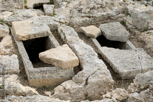 Tombs of the late 5th and early decades of the 4th century BC at the archaeological park of Collepasso in Taranto, Puglia, Italy photo