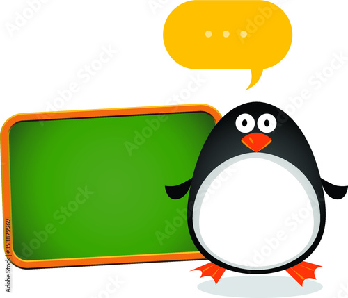 Penguin on lesson. Vector illustration of a cute penguin on lesson or presentation.