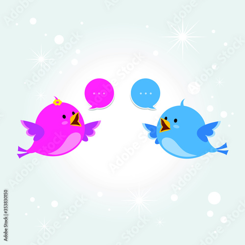 Conversation / Communication. Vector illustration of two little birds communicating with each other.