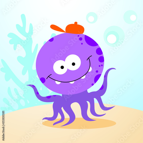 Fototapeta Naklejka Na Ścianę i Meble -  Purple octopus. Vector Illustration.