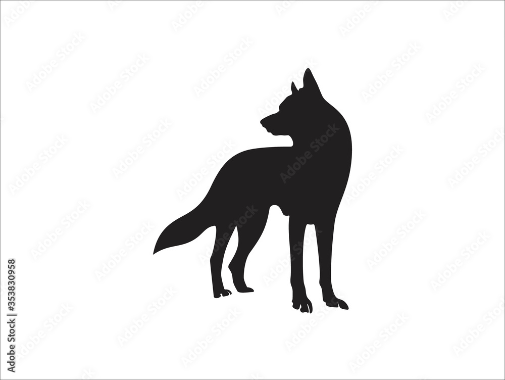 Black silhouette of a wolf. Vector illustration isolated on white, logo icon side view. Black silhouette of a wolf. Vector illustration isolated on white, logo icon side view.
