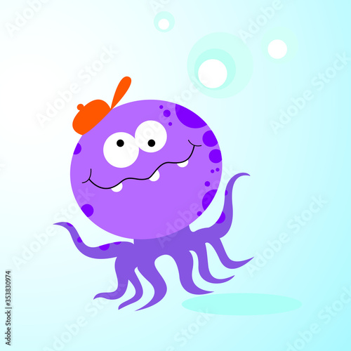 Purple octopus. Vector Illustration.