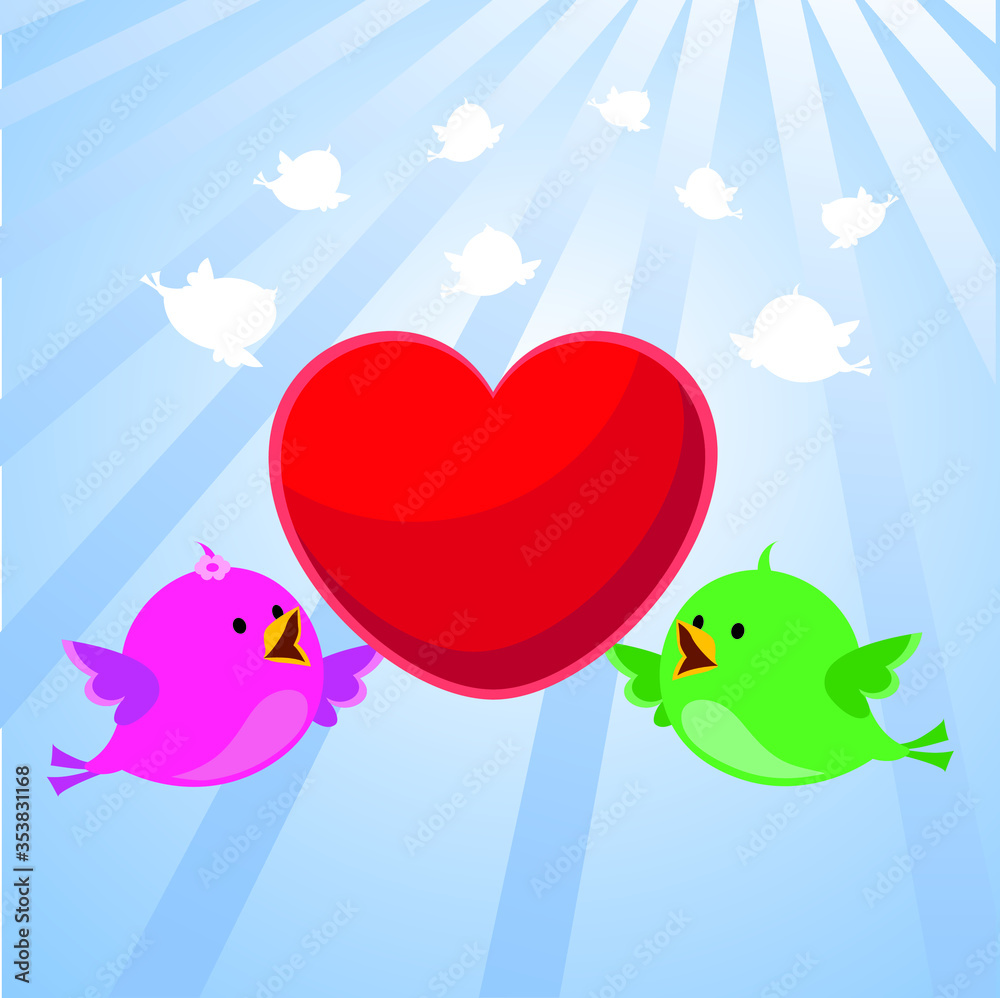 Conversation / Communication. Vector illustration of two little birds communicating with each other.