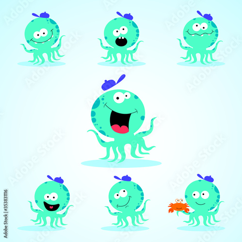 Humorous octopus. Vector illustration of octopus in funny expression.