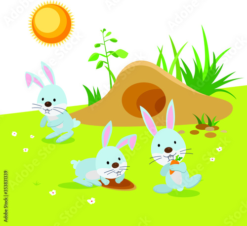 Rabbit and barrow. Vector illustration of a rabbit or bunny having their outdoor activities.