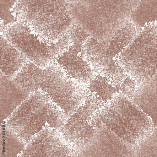 Seamless diagonal pattern with grunge stain , rough square elements in brown, beige, white colors