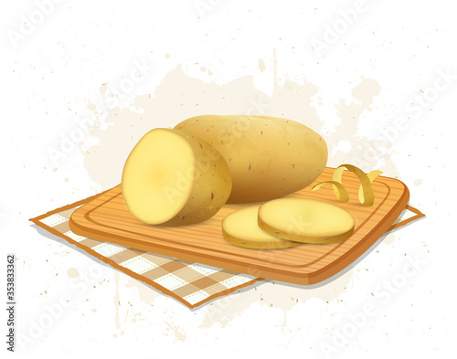 potato vector illustration on wooden chopping board