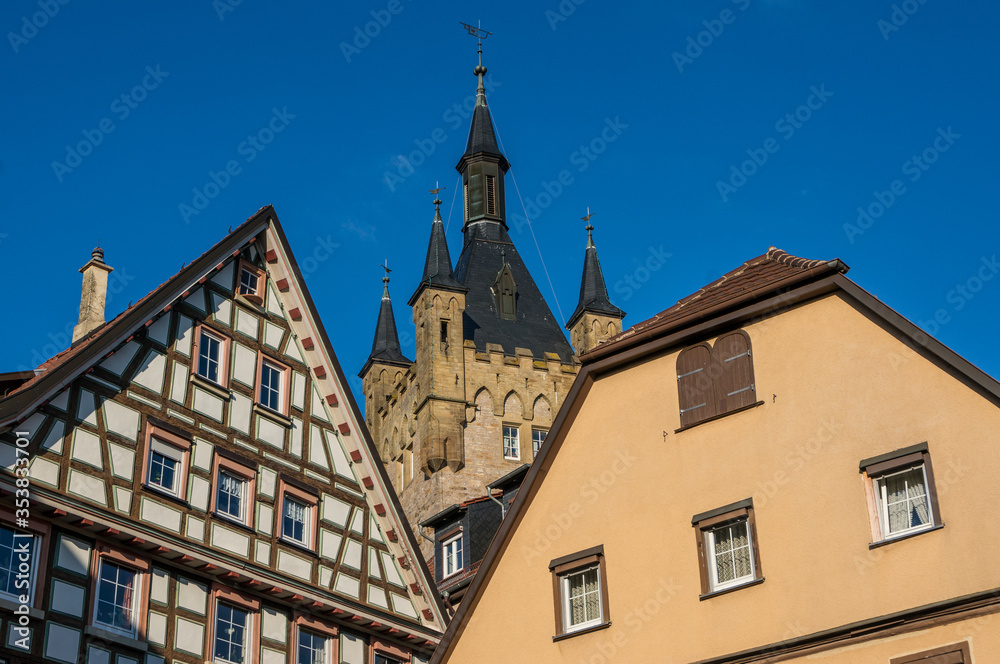 The historical old town of Bad Wimpfen, Germany with the so called blue tower in the background