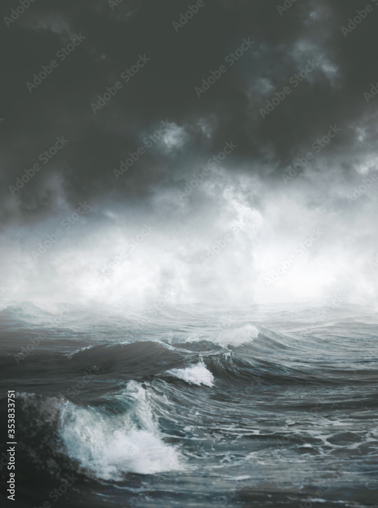 Storm over the ocean or ocean dark sky  background 