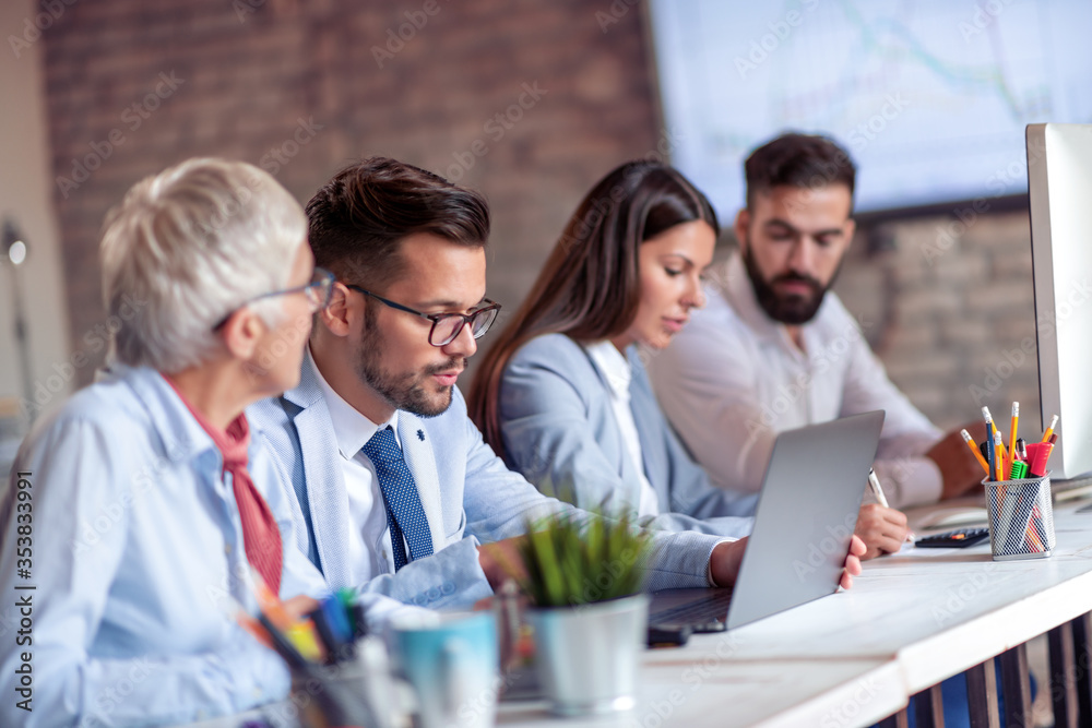 Group of people work in office. Group of people work in office.
