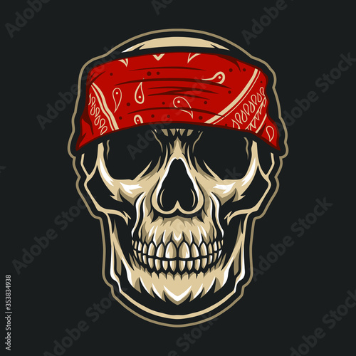 skull head gangster with bandana vector illustration