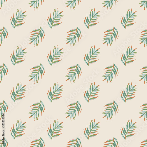 Vector white seamless pattern background with ferns. 