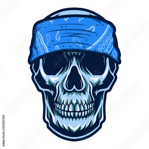 skull head gangster with bandana vector illustration isolated on white background