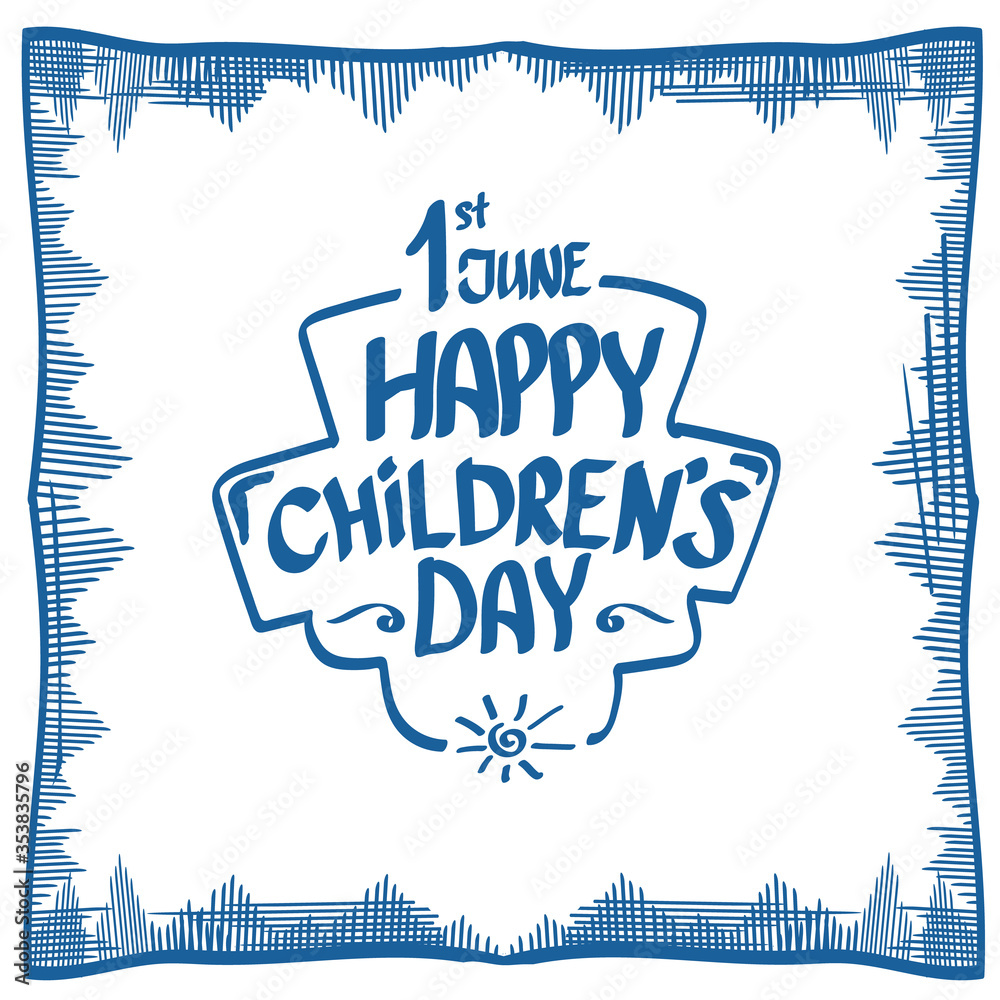1 june international childrens day cartoon doodle style banner background. happy Children day greeting cad, icon or label. Cartoon kids day poster. Children day hand drawn banner design
