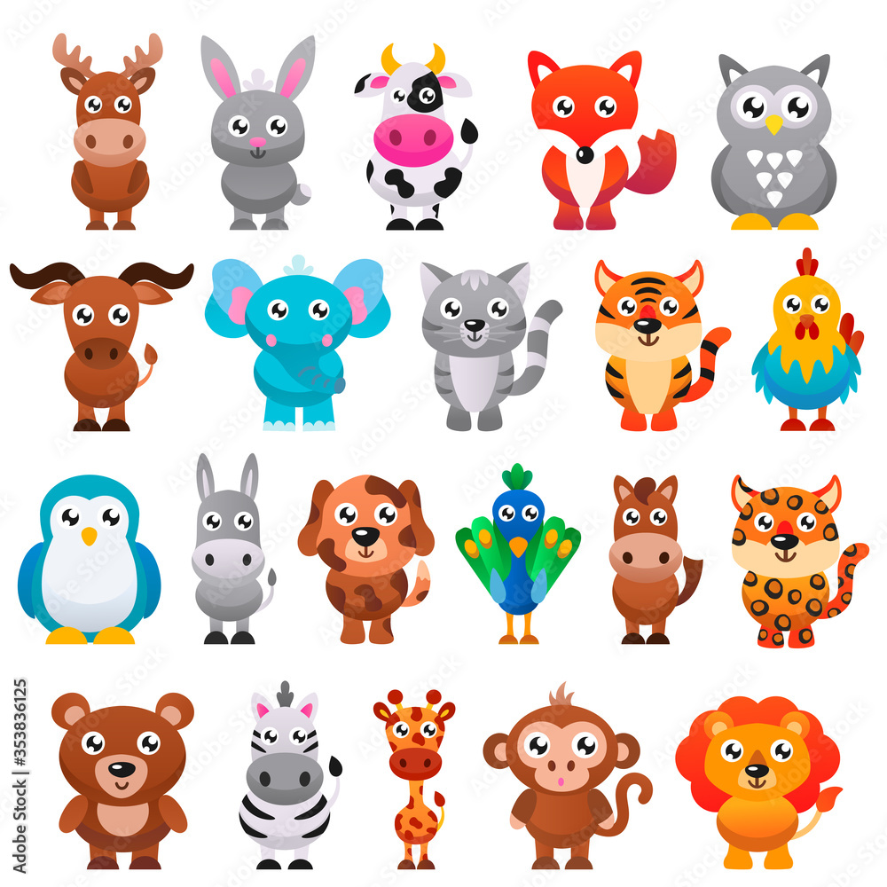 Obraz premium Cute cartoon animals collection. Vector illustration.