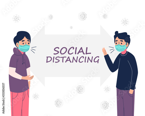 Social distancing concept with distance vector illustration